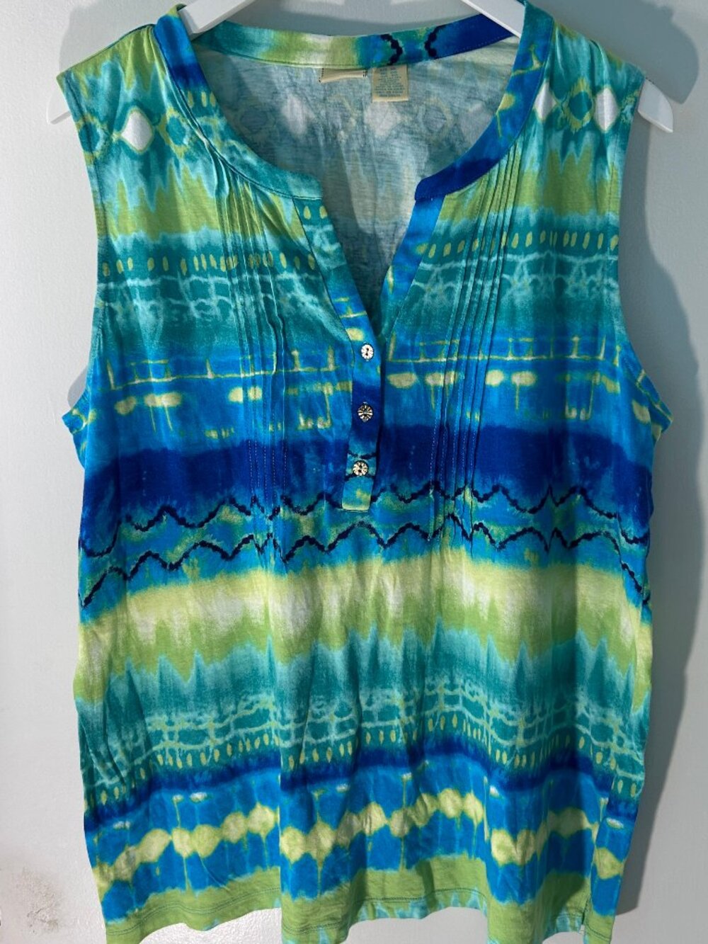 Caribbean Joe Blue Green Tie Dye Tunic Tank Top Sleeveless XL